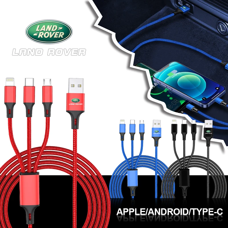 

3 In 1 Type C Lightning Micro USB Car Fast Charging Cable Emblem For Land Rover Sport Rnage Rover 2 3 Freelander Defender Evoque