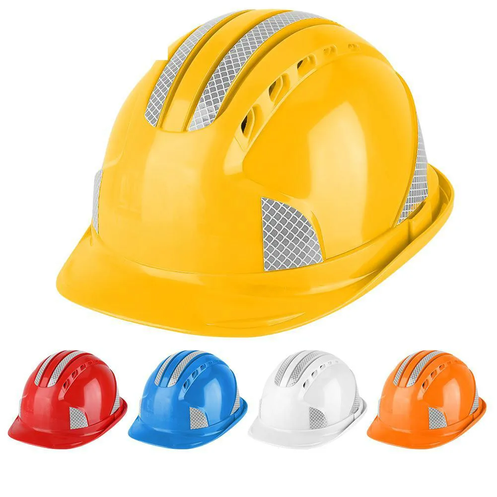 

Worker Construction Site Protective Cap Ventilate ABS Hard Hat Reflective Stripe Safety Helmet