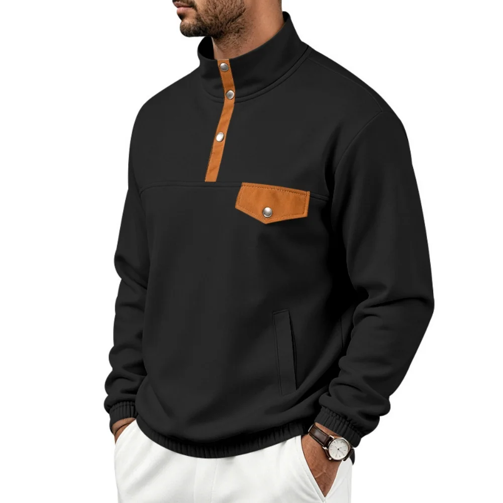 Men Casual Pullover Sweatshirt Sweatshirt Casual Button for top Men Pullover Sweatshirt Polyester Fabric Color Block Pattern
