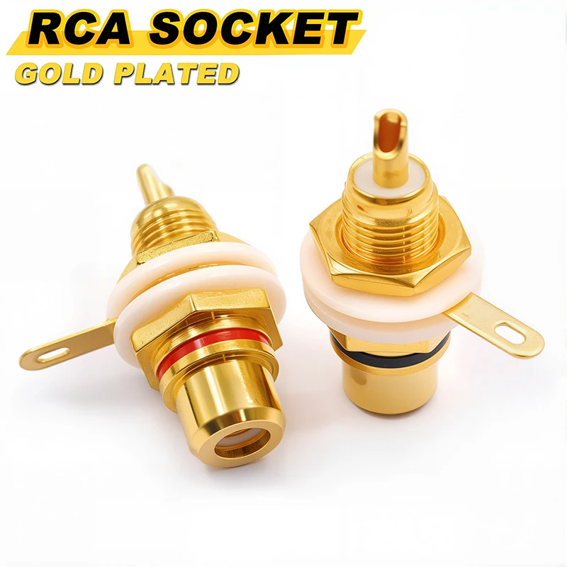4PCS RCA Female Socket Lotus Connector Chassis Panel Mount Adapter Audio Terminal Plug 3.5mm AV Plug Gold Plated