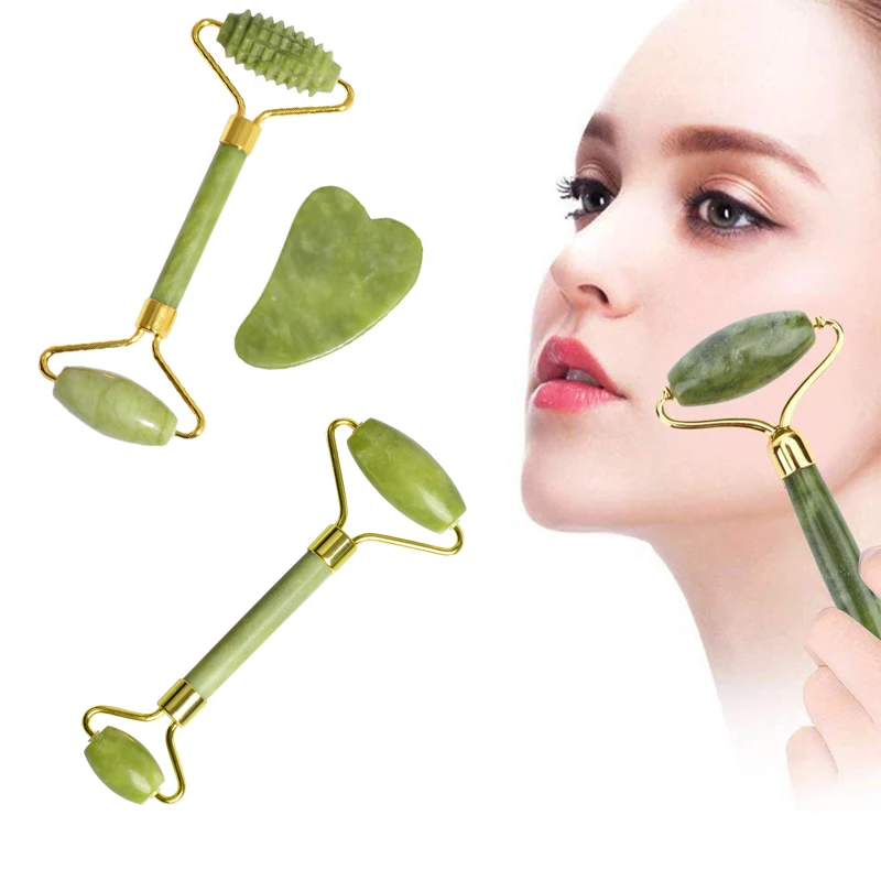 Gua Sha masajeador para el cuidado facial, rodillos de Jade, belleza, salud, raspado de la piel, elevación de la barbilla, piedra Natural, masaje Gouache