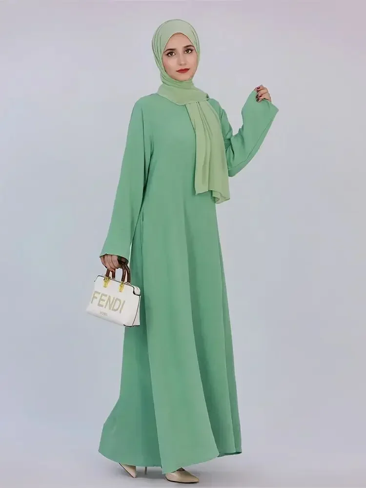 Ramadan Eid Solid Linen Dubai Abaya Turkey Islam Muslim Modest Dress Kaftan Prayer Clothes for Women Kebaya Robe Femme Musulmane