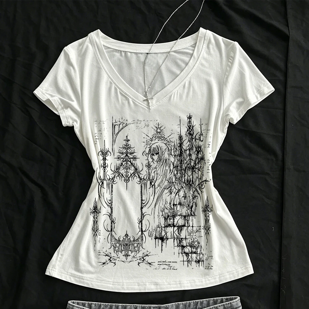 Y2K style top parody Harikuro short top women's clothing girl style printed T-shirt Y2K 2000s women's clothing