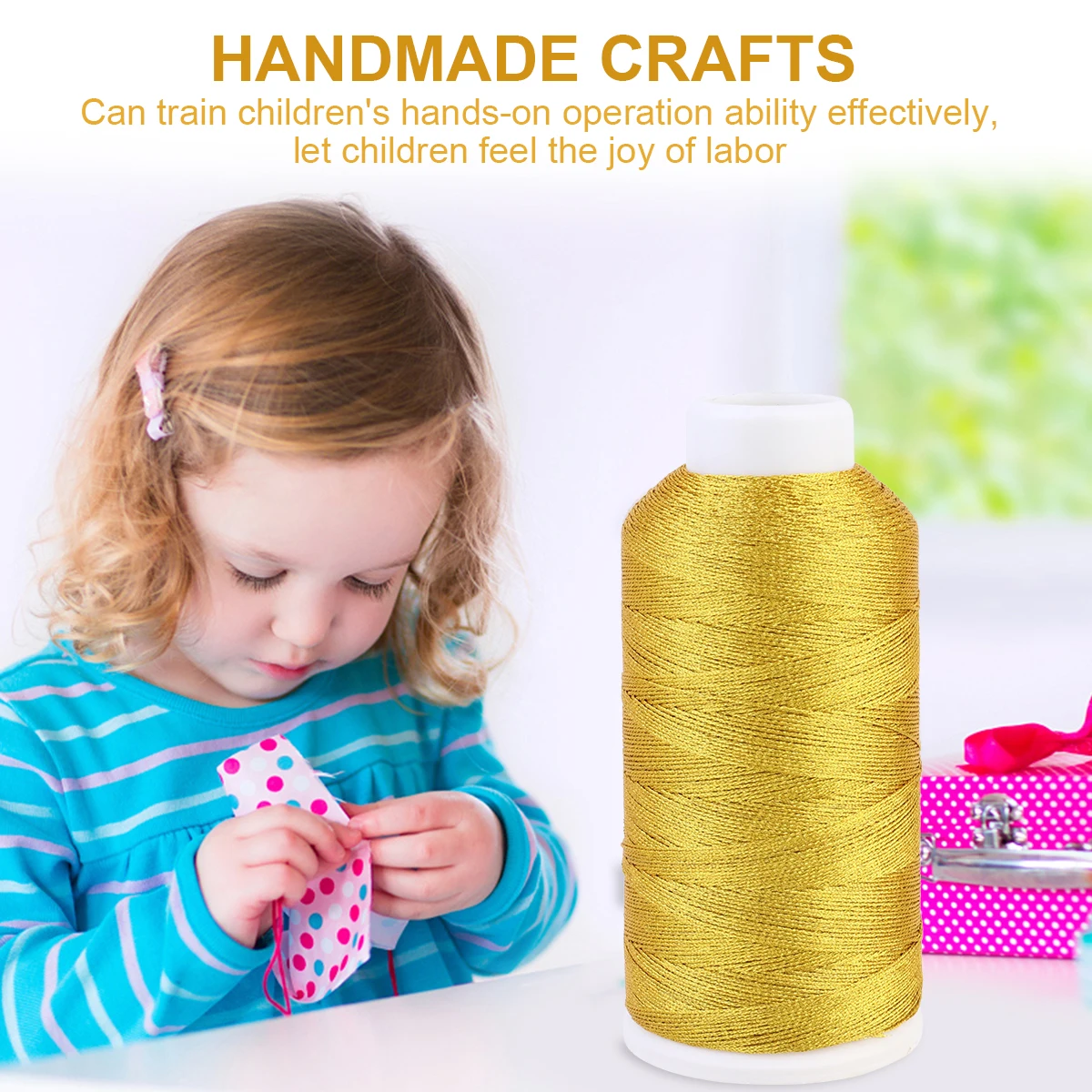 

Нитки нейлоновые золотистые, 6-прядные, высокопрочные, для шитья, квилтинга, изготовления украшений, бисероплетения, длинный конусный рулон