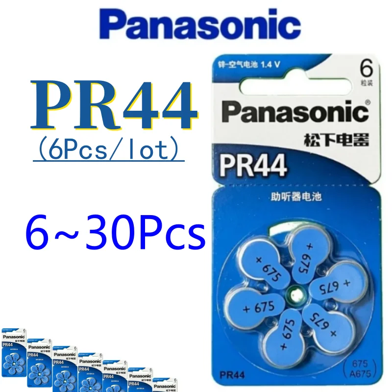 6~30pcs PR44 Original Panasonic Hearing Aid Batteries Size 675 675A A675 PR44 Battery For Sound Amplifier Accessories