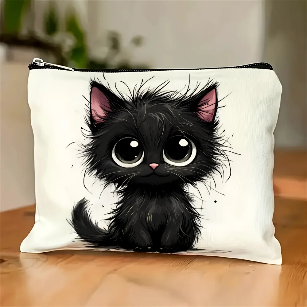 Un sac à cosmétiques imprimé chat mignon – pochette multifonctionnelle à fermeture éclair, sac de rangement de bijoux, petit sac de rangement parfait à fermeture éclair pour voyage.