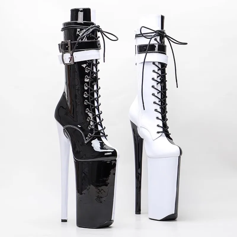 

Auman Ale New 26CM/10inches Black With White Color Patent PU Sexy Exotic High Heel Platform Party Shoes Pole Dance Boot