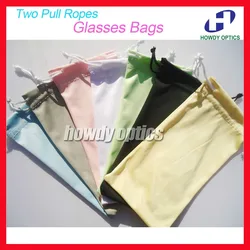 50pcs Quality 100% Polyester 175gsm microfiber Two Pull Ropes 7 Colors Sunglass Eyewear Glass Cloth Bag Pouch eyeglasses bags