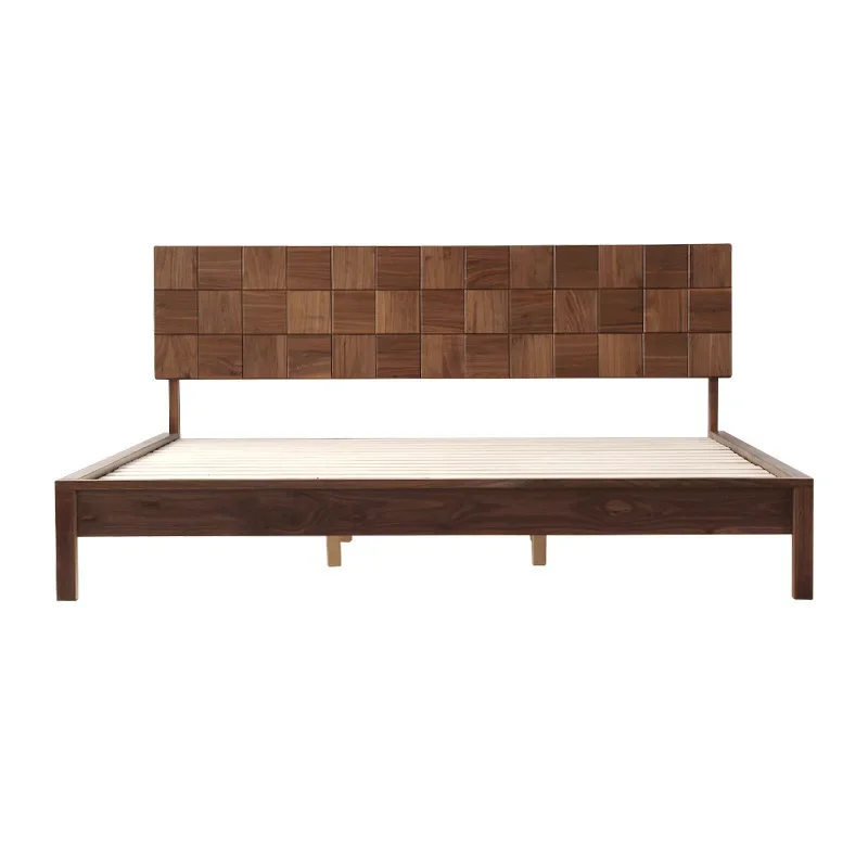 

Nordic black walnut bed cherry wood tenon and mortise old double bed 1.8 meters 2 meters master bedroom bed log solid wood