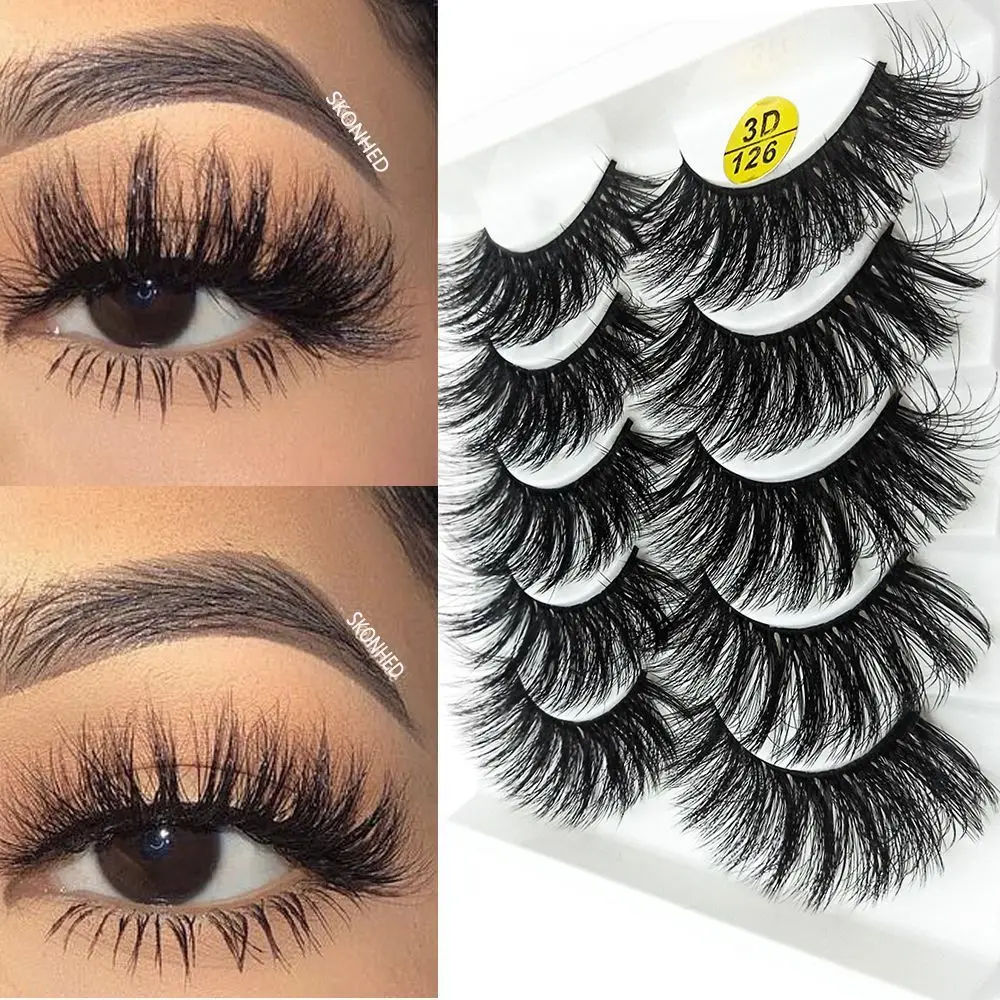 

SKONHED 5 Pairs Eye Makeup Natural Fluffy Eye Lash Extension 3D Faux Mink Hair Crisscross False Eyelashes