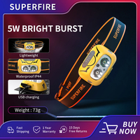 SUPERFIRE HL05-S Powerful Headlamp with Yellow/White Light, Motion Sensor, USB Rechargeable Camping Head Flashlight Work Lamp