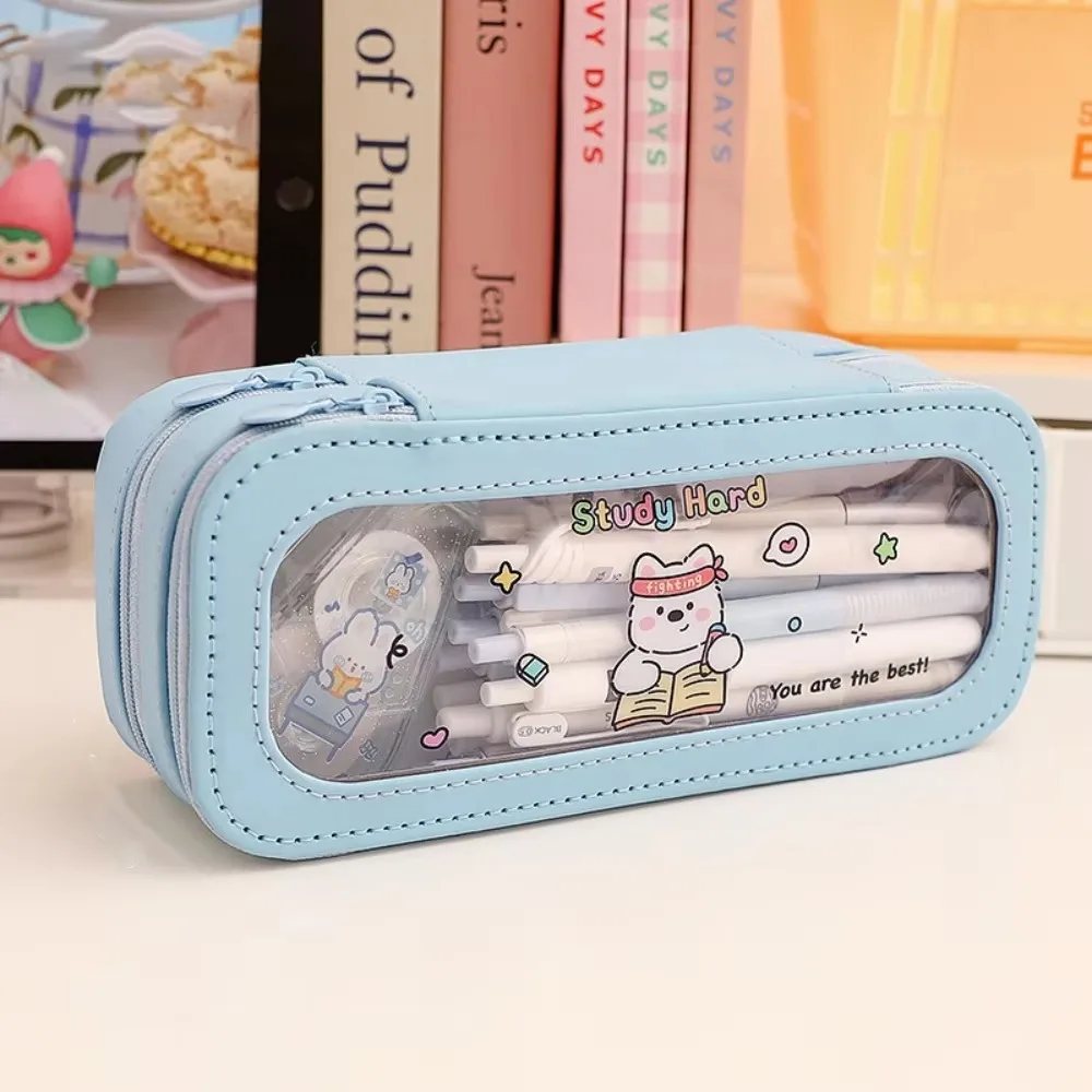 

Aesthetic Transparent Pencil Bag Good Looking PVC Large Capacity Pencil Bag Zipper Panda Stationery Storage Bag Gift