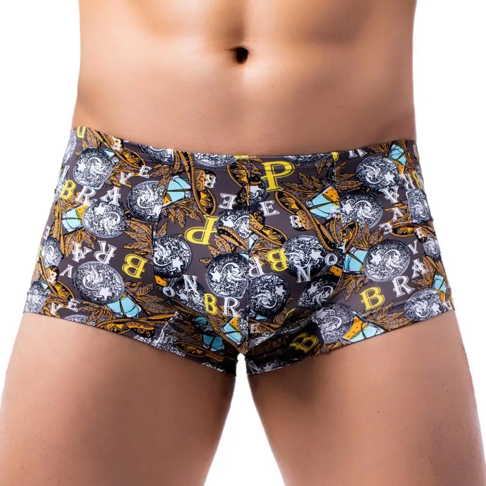 BRAVE PERSON Men's Underwear Men Boxers Briefs New Nylon Print Male Panties Trunks Mens Boxers Shorts U Convex Pouch Underpants