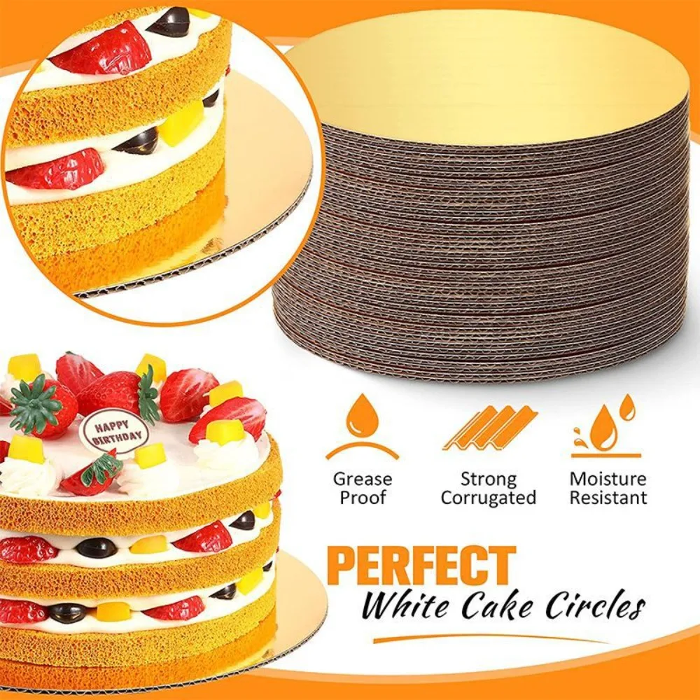 10pcs Durable 6/8/10 Inch Round Cake Board Golden Circle Cupcake Base Cardboard Dessert Tray Cake Decorating Supplies