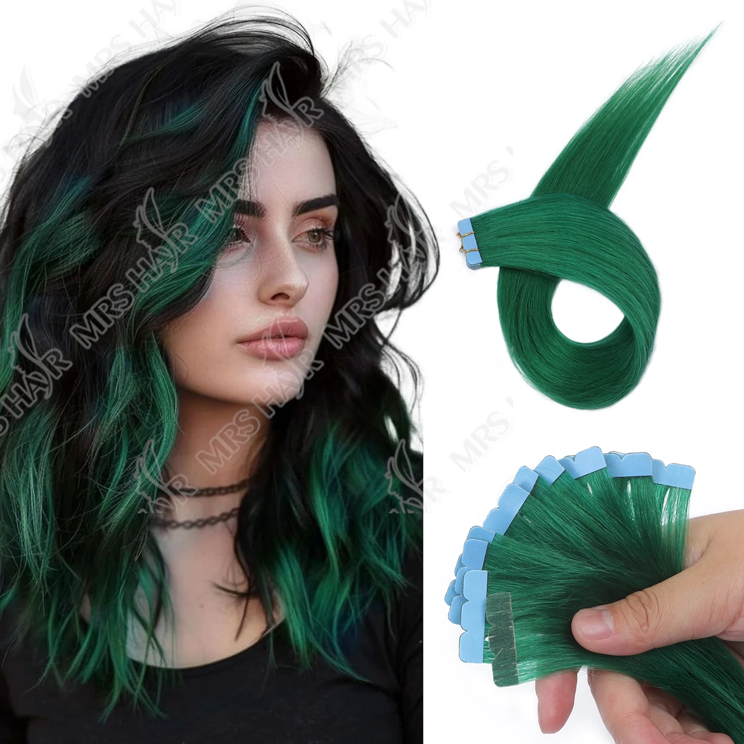 

Мини-лента для наращивания волос, машина для утка зеленой кожи, натуральная лента Remy для наращивания, 10 шт./упак., для боковой ленты на волосах, 12-20 дюймов