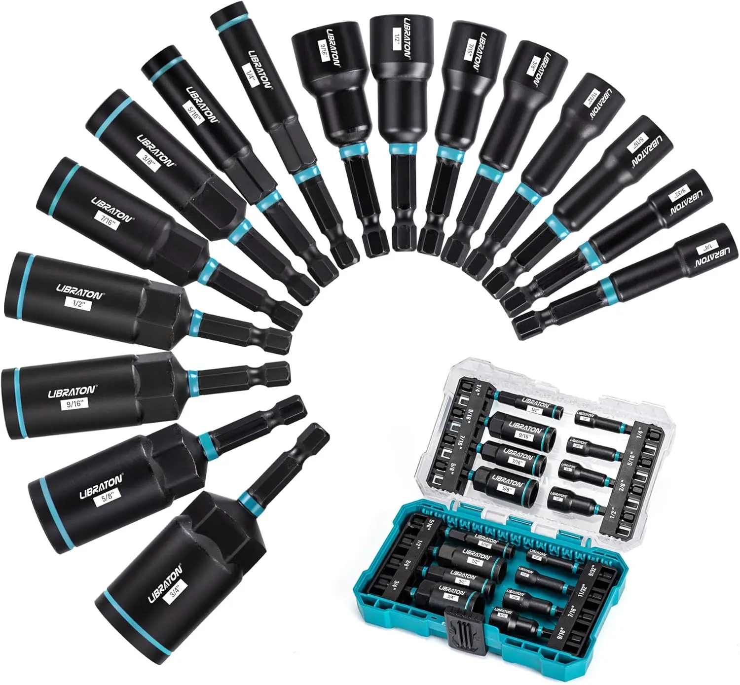 

Magnetic Nut & Driver Set, 16pc Impact Bit Set, 1/4' SAE Drive, for Car Repairs