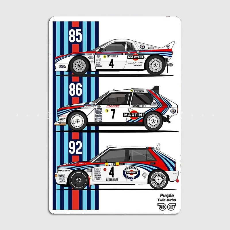 Classic Car Lancia Martini trio Rally Car Retro Poster Metal Sign Garage Club Room Decor Wall Decor Custom Tin Home Decor