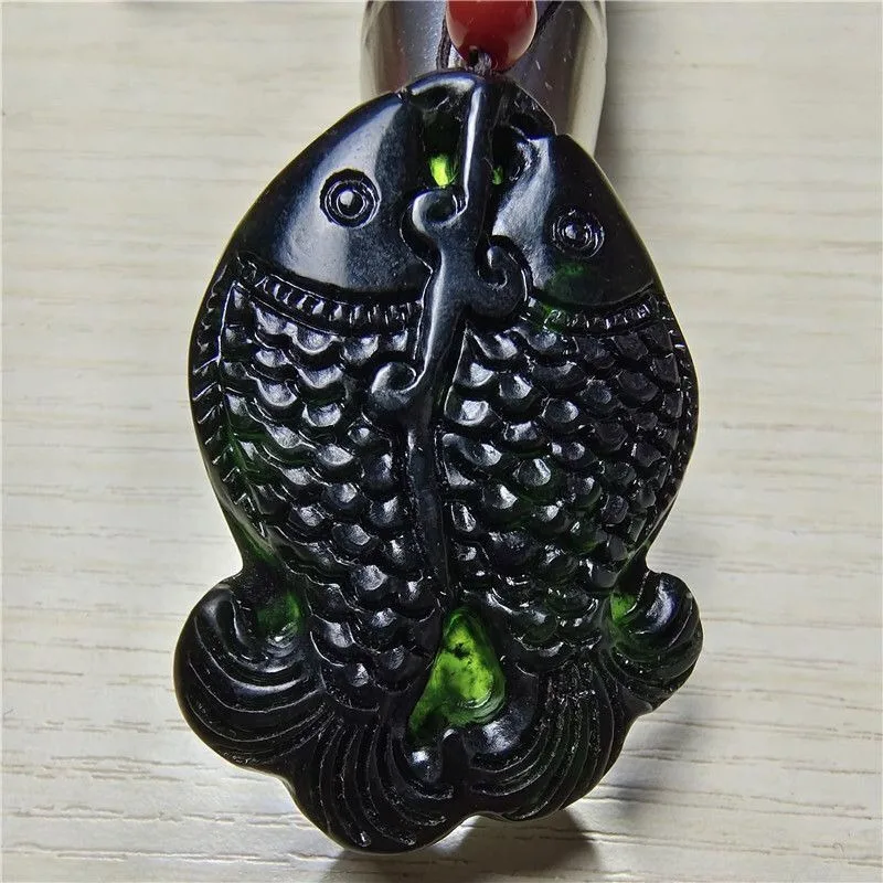 Natural Medicine King Stone Goldfish Pendant, Dark Green Jade Necklace Pendant New Fashion Style