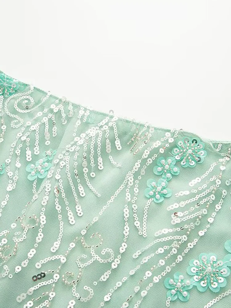 European and American style women's summer new hot girl sexy three-dimensional embroidery mesh sequin flower skirt