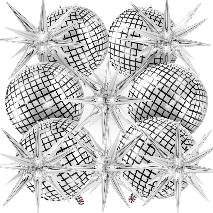 Discokugel-Luftballons mit Stern-Luftballons, 55,9 cm, metallischer Silberfolienballon für Disco-Party-Dekoration, Geburtstag, Bachelorette, Neujahr