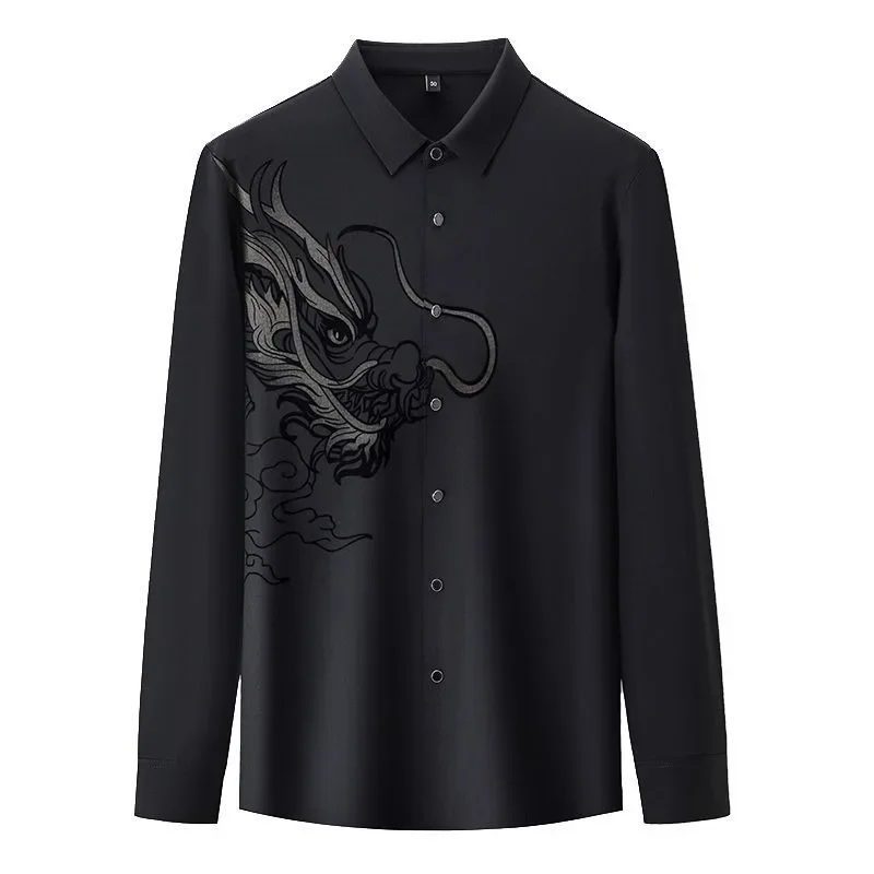 High End Mulberry Silk Shirt Men's Long Sleeved Spring Elastic Silk Seamless New Style Non Ironing Business Shirt Men's Clothing