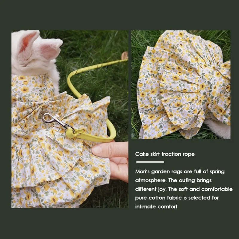 Cute Bunny Dress Pet Vest Accessories Outdoor Leash Rabbit Floral Harness Leash Set Clothes Harness For Rabbit Ferret Piggies