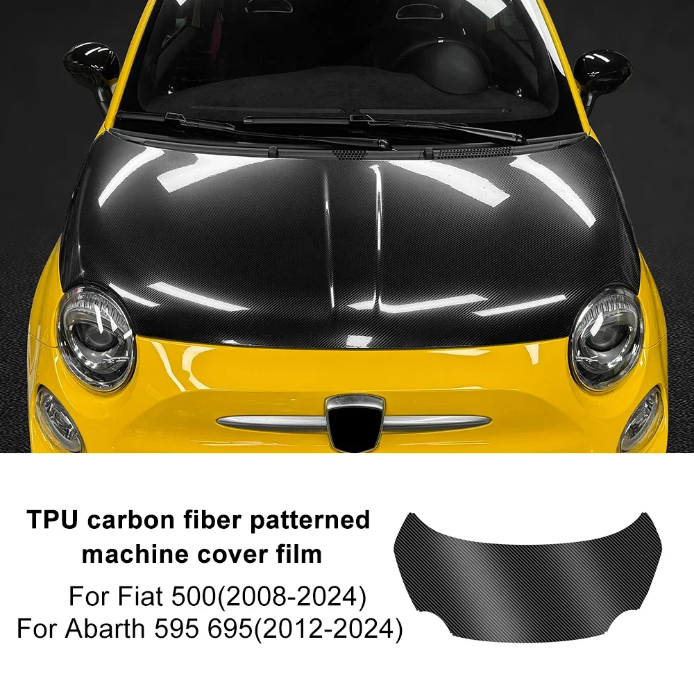 Car Front Bonnet Engine Hood For Fiat 500 2008-2024 For Abarth 595 695 2012-2024 LHD RHD Carbon Fiber Pattern TPU PPF Wrap Film