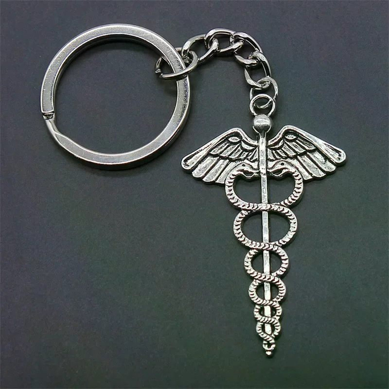 Vintage Caduceus Medicine Symbol Keychain Keyring Car Key Chain Key Holder Ornament Medicine Graduate Gift Accessories