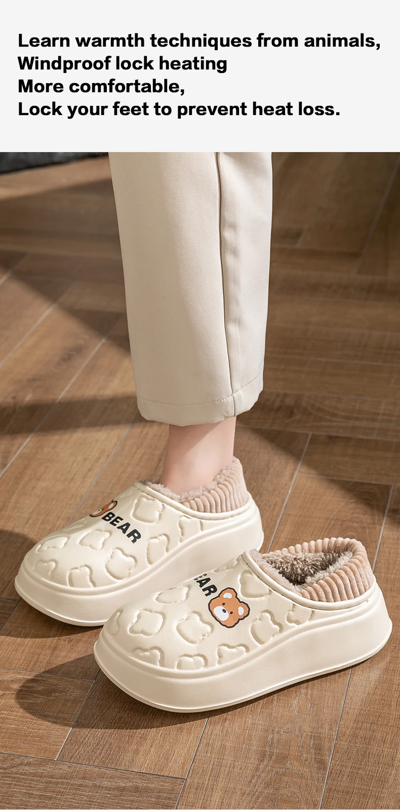 Wasserdichte Winter-Hausschuhe für Damen und Herren, Niedliche Bären-Design, EVA, Warm, Plüsch Gefüttert, Dicke Plattform, Rutschfest, für Innenräume, Schlafzimmer, Pantoffeln – Detail 5