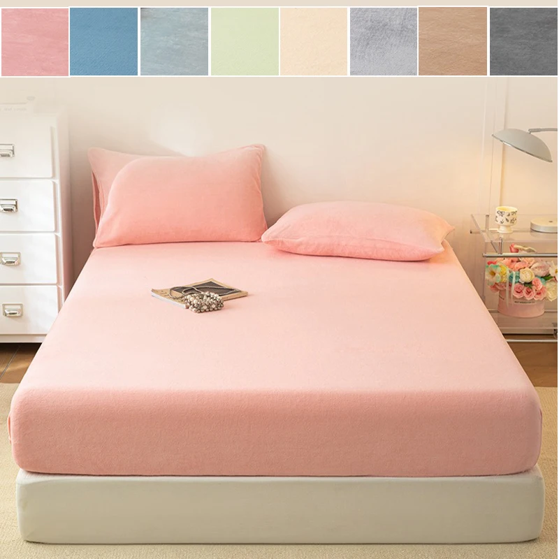 

3pcs Solid Color Plush Mattress Protective Cover Fabric Soft Elastic Bed Sheet Cover Thick and Warm Multi Size Double Bed Cover