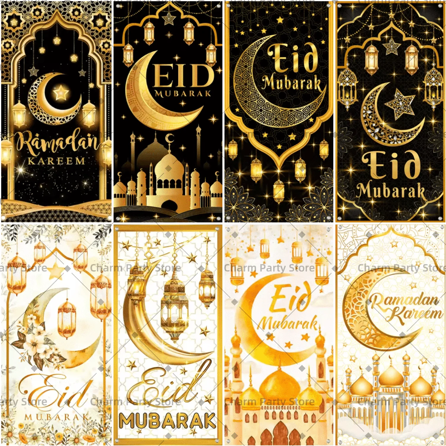 

2025 Eid Mubarak Theme Party Decoration Door Cover Islamic Muslim Eid Al-Fitr Party Backdrops for Room Festival Decor Supplies