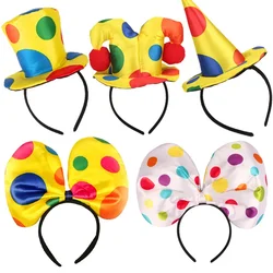 Colorful Clown Headdress Yellow Colored Dots Bow Headwear Circus Performance Props Funny Joker Hats Makeup Party Decorations