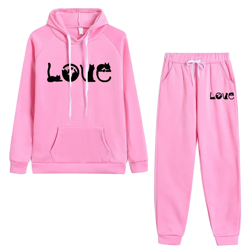 Conjuntos de chándal para mujer, Sudadera con capucha con estampado informal a la moda, conjunto de pantalones deportivos para correr diario para mujer de alta calidad
