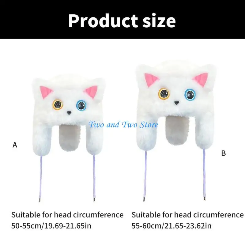 HX6F Furry Cartoon Head Cover with Tail for Outdoor Sports Furry Hat with Ear Oversized Headgear Hat for Winter