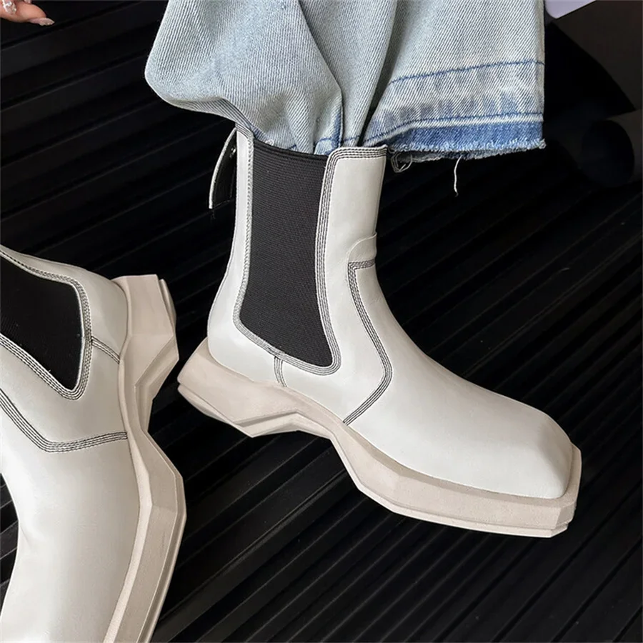 Square Toe Ankle Booties Platform Women Shoes Fashion Leisure Boots Spring Autumn New Brand Design Leisure Slip On Botas Mujer