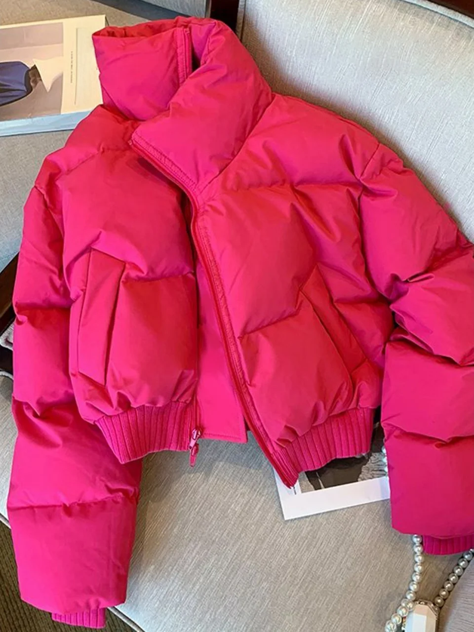 Winter Short Pure Color Loose Bread Style Casual Slimming Coat for plus Size Women Comfortable Lazy Fashion Cotton Jacket