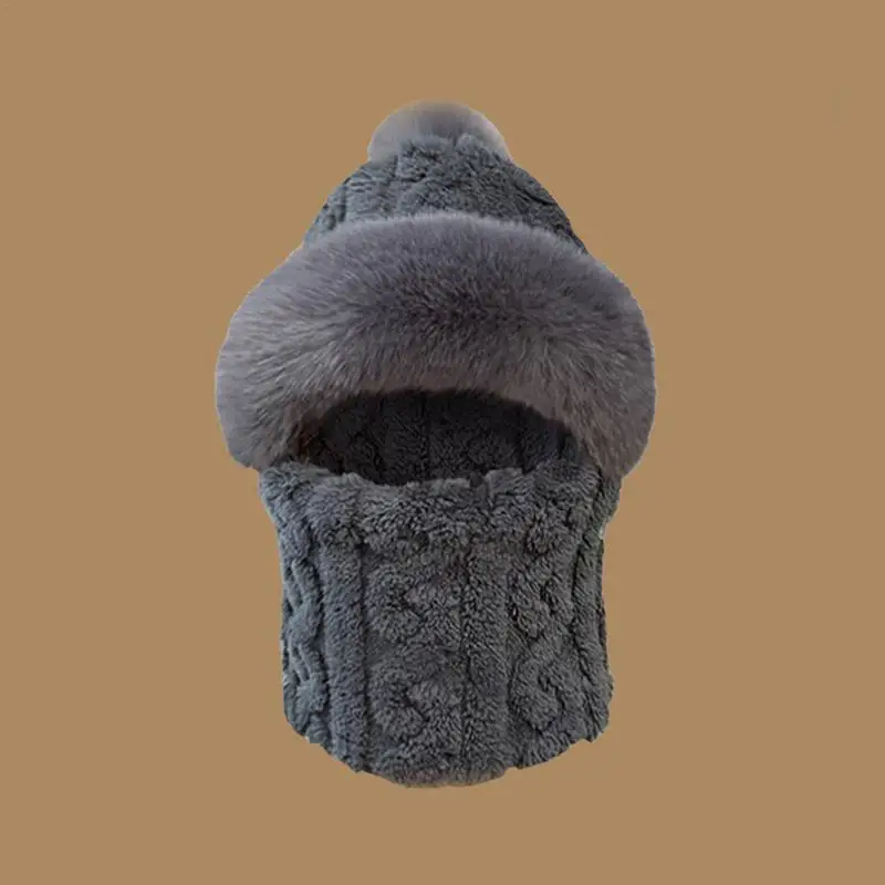 Hooded Winter Hat Knitted Winter Plush Hat Hood Adorable Street Fashion Windproof Stylish Winter Hats For Women Girl