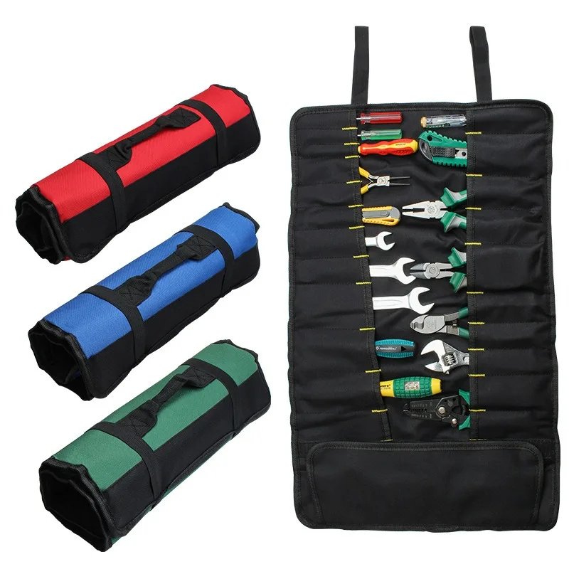 

22 Pocket Tool Roll Organizer Storage Bag Canvas Waterproof Portable Toolkit Wrench Roll Up Pouch for Car Mechanic Electrician