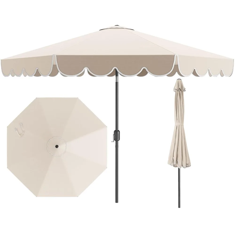 

10 FT Patio Umbrella, 2-Tiers Scalloped Outdoor Table Market Umbrella with Tilt Adjustment, Crank, 8 Sturdy Ribs, Customized