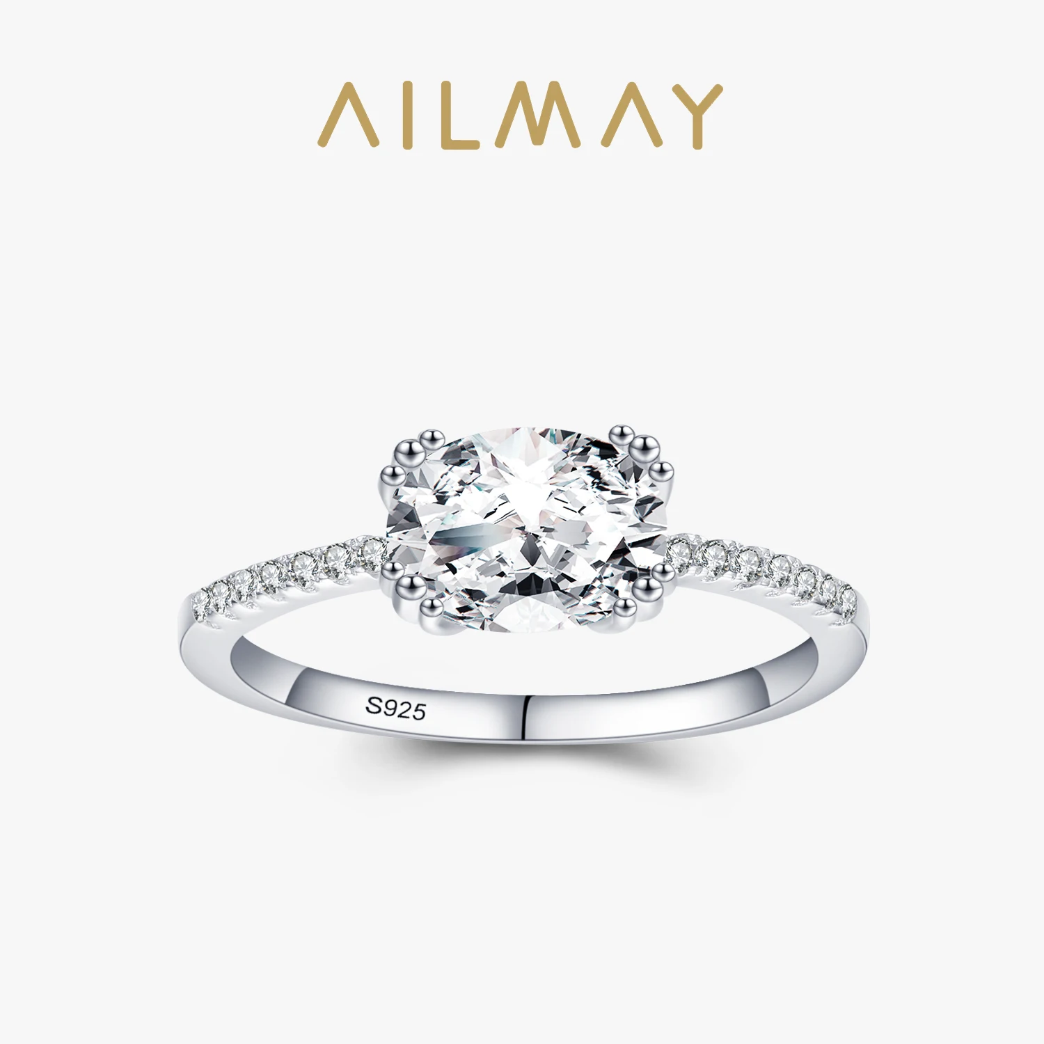 Ailmay Wedding Ring 100% 925 Sterling Silver Sparkling CZ Fashionc Luxury Rings For Women Wedding Engagement Statement Jewelry