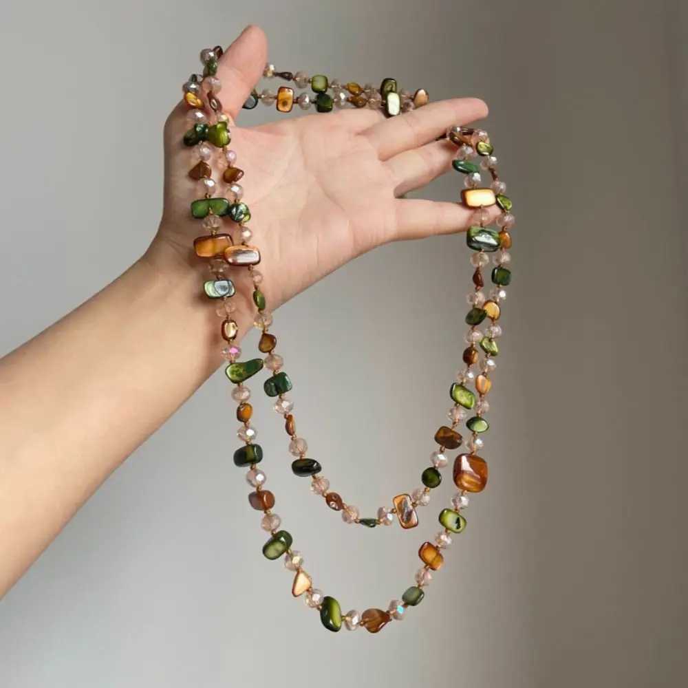 Bohemian Antique Necklace Shell Beaded Vintage Long Necklace Colorful and Green Stackable Double Layers Necklace Women Girls