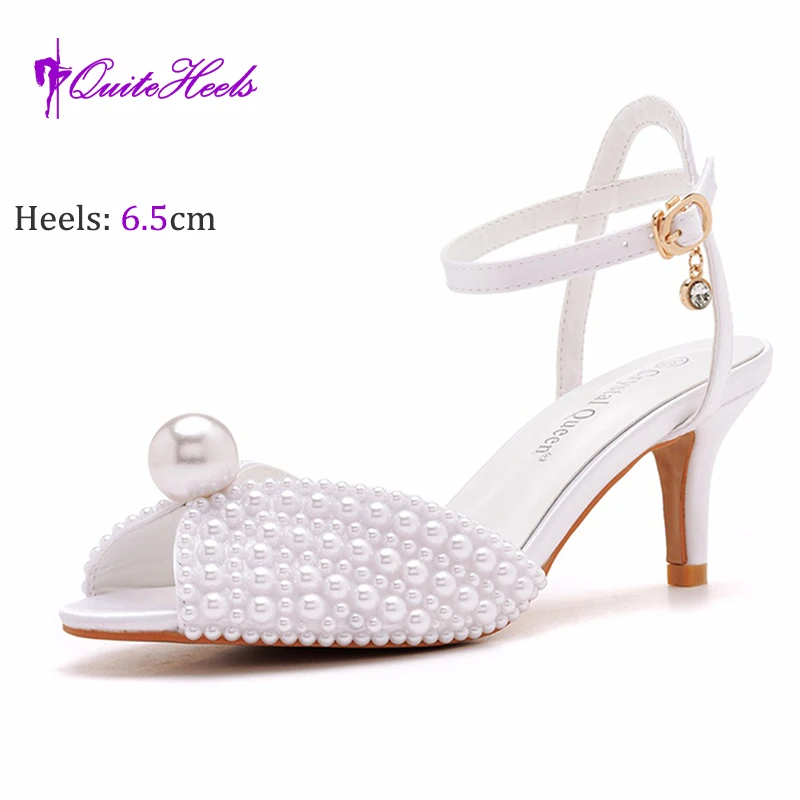 

Высококачественные модные белые женские туфли для невесты, свадебного банкета, украшенные жемчугом, свадебные туфли высокого качества с открытым носком