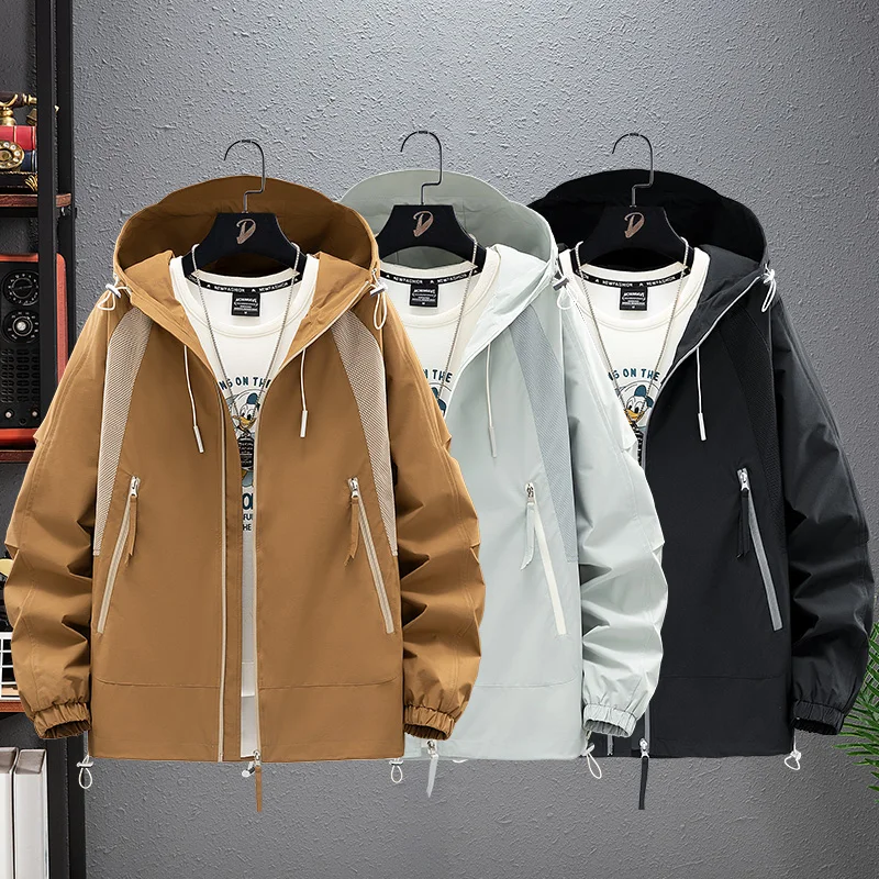 Waterproof Breathable Fashion Oversize 4XL 5XL 2024 Casual Men's Black Windbreaker Jackets Trench Coat For Spring Autumn Clothes