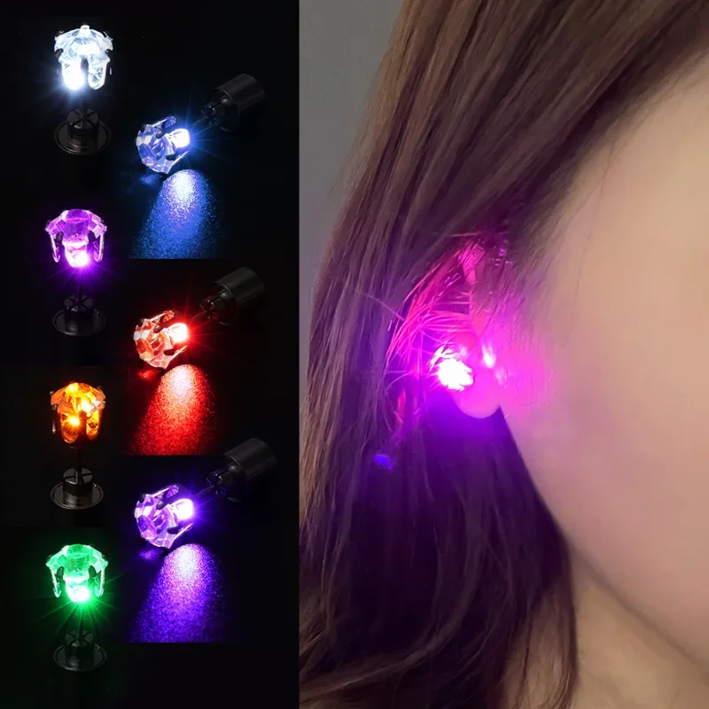 Fashion Light Up LED Glow Earrings Flashing Blinking Cool Metal Studs Earrings Tide Dance Party Accessories Supplies Gift