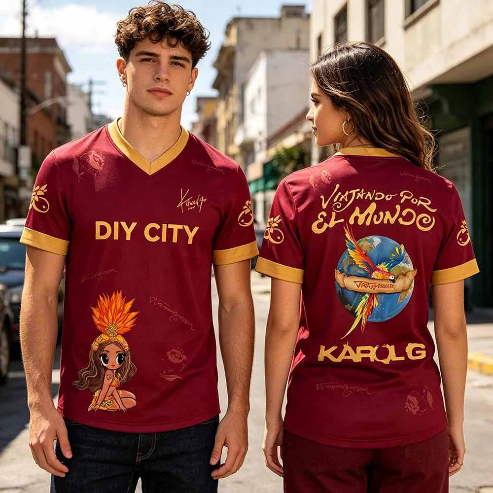 Unisex Clothing DIY Customized CITY Design Football Tees  Karol G Viajando Por El Mundo World Tour 2026 Jersey Women Men T-shirt