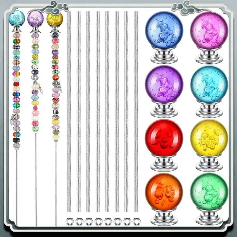 DIY Garden Beaded Stakes Wands Accessories Include 8 Pcs 8/32 Inch 12 Inch Threaded Rods, 8 Pcs Hex Nuts And 8 Diamond Stopper