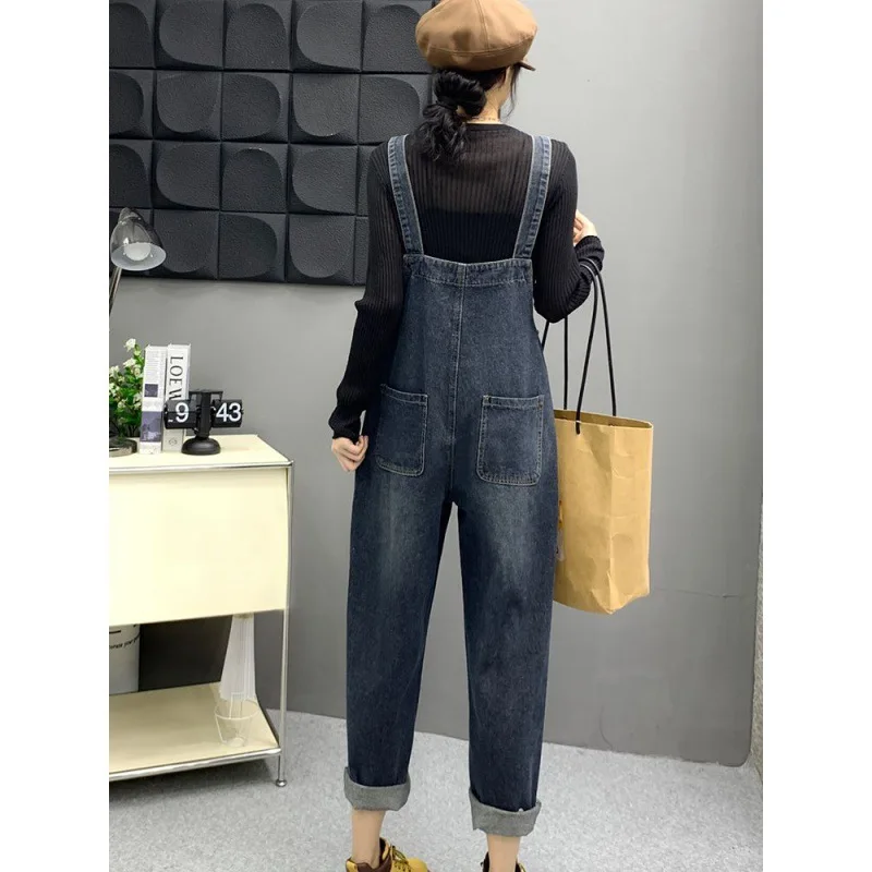 

Trendy Youthful Loose Slimming Autumn New European Fashion Retro Workwear Overalls Women Dark Color
