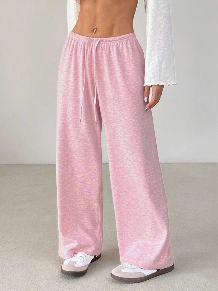 Women's Solid Color Loose Sweatpants Autumn New Style Light Thin Breathable Drawstring Wide Leg Straight Leisure Pants
