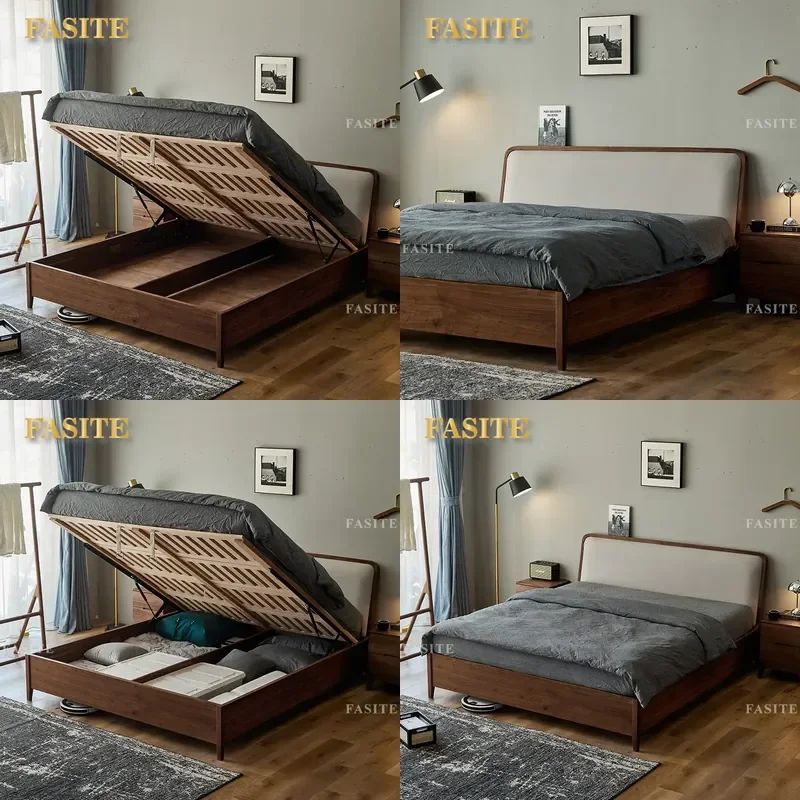 For 1.5m 1.8m North American Black Walnut Solid Wood Box Bed Japanese Style High Box Air Pressure Storage Double Bed