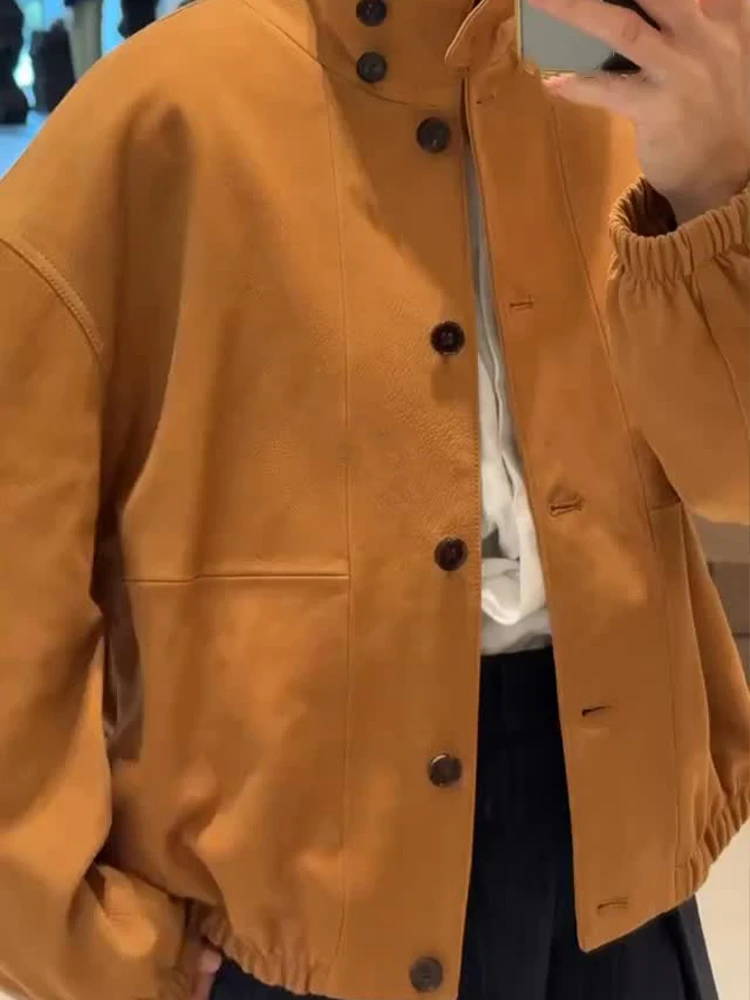 

HH Осенние женские элегантные повседневные короткие пальто в уличном стиле, женские шикарные однобортные свободные куртки с высоким воротником